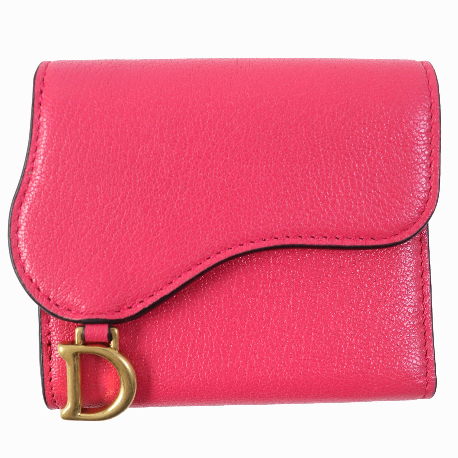 Christian Dior Tri-fold wallet S5652CCEH leather Red pink Saddle Lotus  Wallet