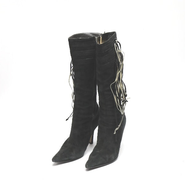 JIMMY CHOO boots With fringe Knee-high boots black Women Used Authentic