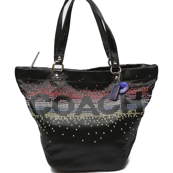 COACH Tote Bag Rhinestone Holiday Tote Bag Satinx patent leather F17144 black Women Used Authentic