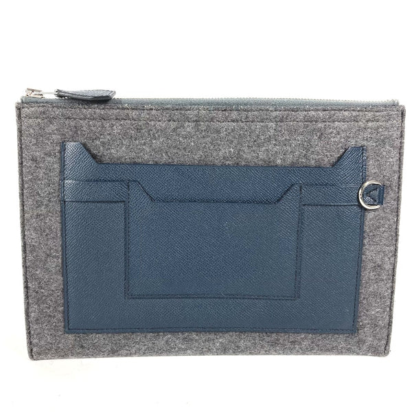HERMES Clutch bag bag pouch bicolor To Doo 29 Felt leather gray mens Used Authentic