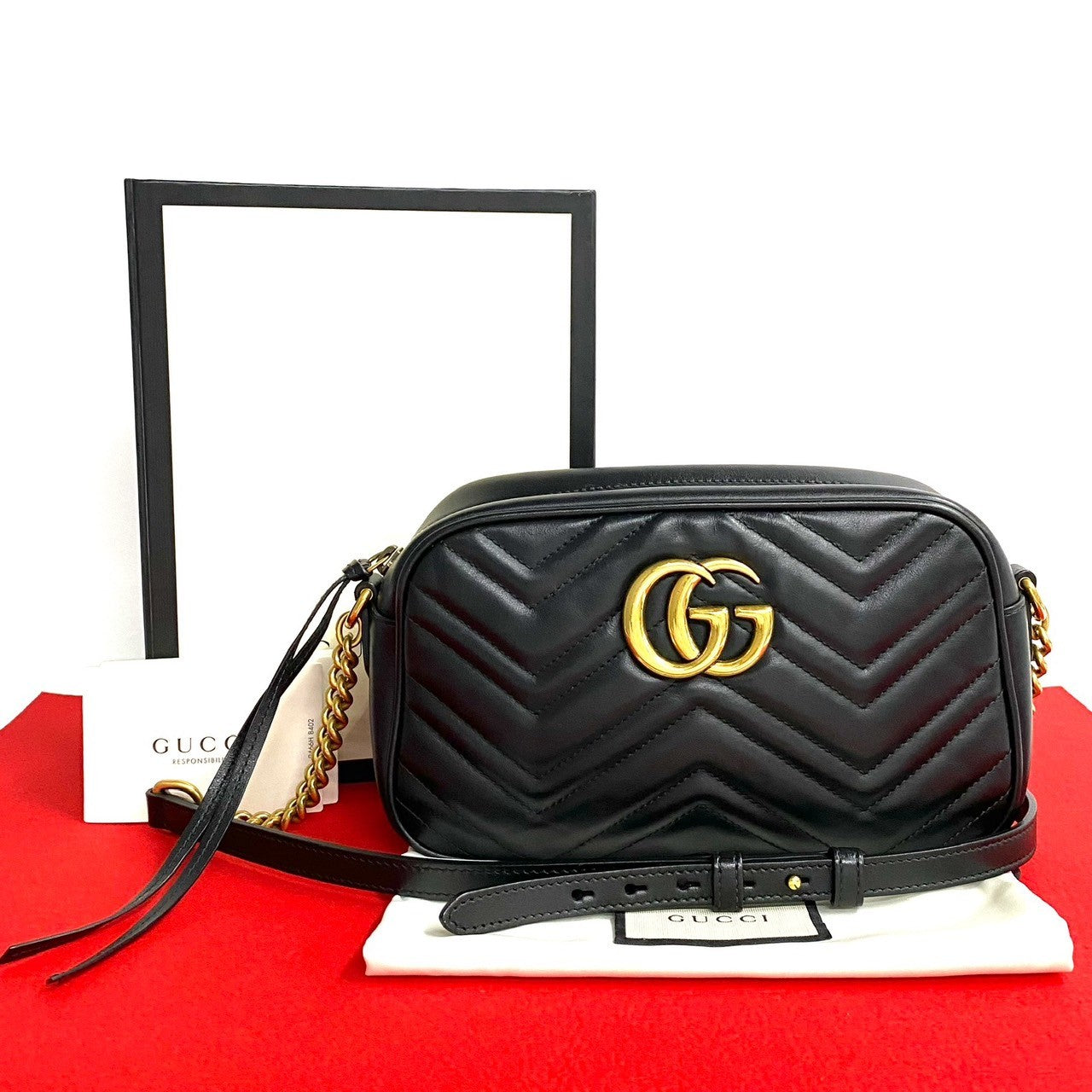 GUCCI Shoulder Bag 447632 520981 leather black GG Marmont Japan second hand luxury bags online supplier Arigatou Share Japan