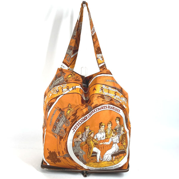 HERMES Handbag Tote Bag Shoulder Bag Bags Eco Bags Folding Silky pop Silk leather Brown Women Used Authentic
