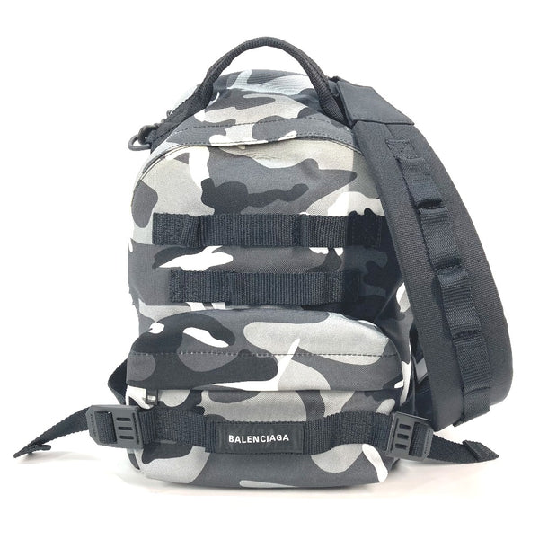 BALENCIAGA Backpack Backpack Shoulder Bag 2WAY Camouflage camouflage Army canvas 6440312 Gray x black mens Used Authentic