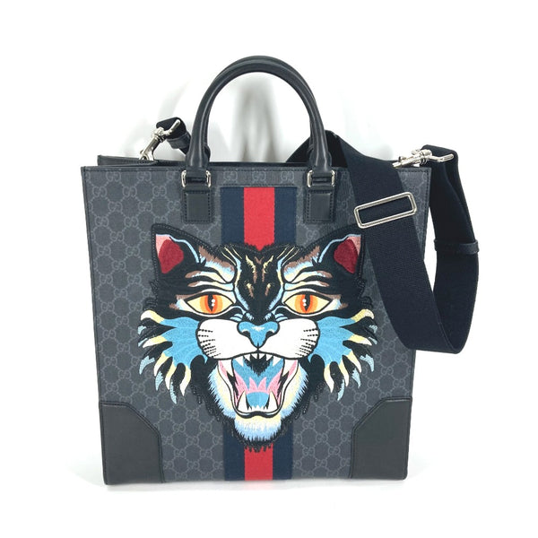 GUCCI Shoulder Bag Tote Bag 2WAY Bag GG Supreme Angry Cat GG Supreme canvas leather 478326 black Women Used Authentic
