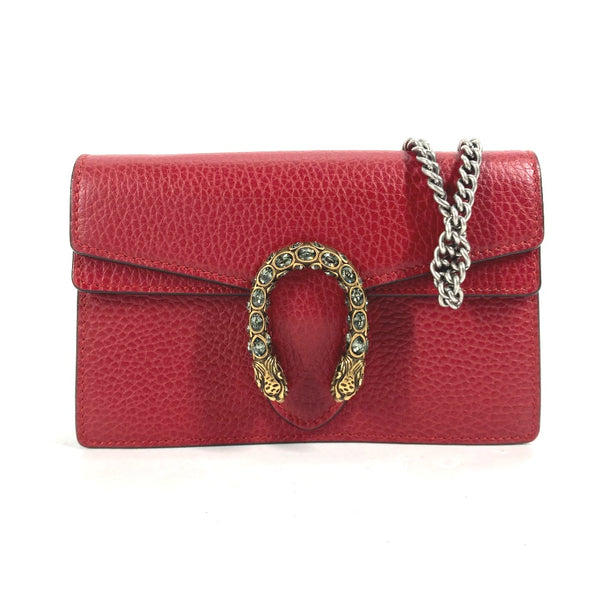 GUCCI Shoulder Bag Chain Crossbody 2WAY Bag Pouch Clutch Bag Dionysus Rhinestone leather 476432 Red Women Used Authentic