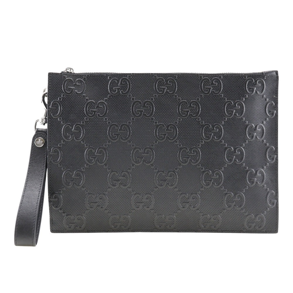 GUCCI Clutch bag 625569 leather black GG emboss mens Used Authentic Japan second hand luxury bags online supplier Arigatou Share Japan