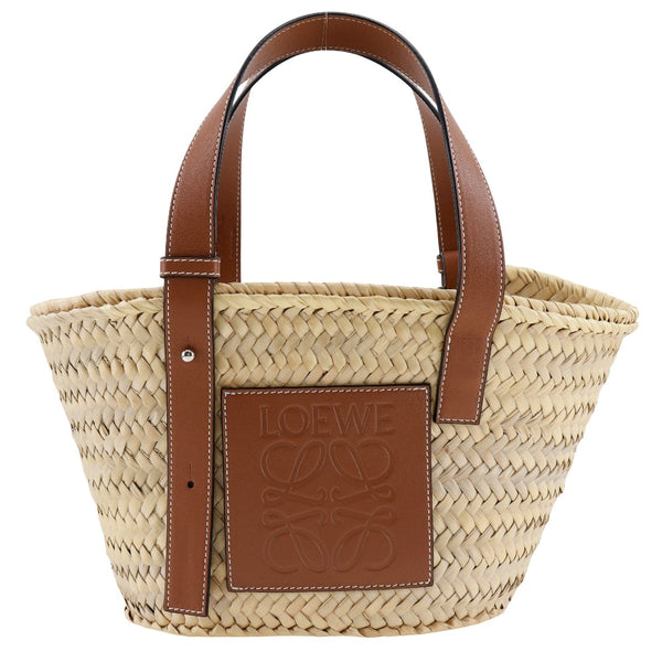 LOEWE Handbag Basket bag Raffia, Leather Brown Women Used Authentic
