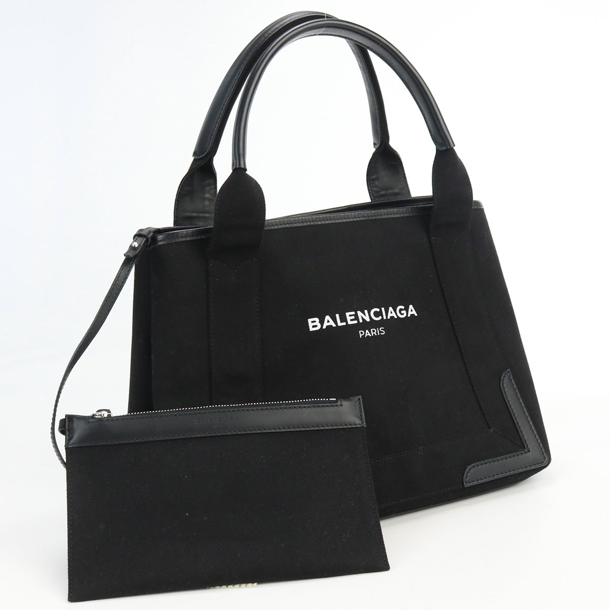 BALENCIAGA 339933 Navy Cabas Small Tote Bag Cotton canvas black ...