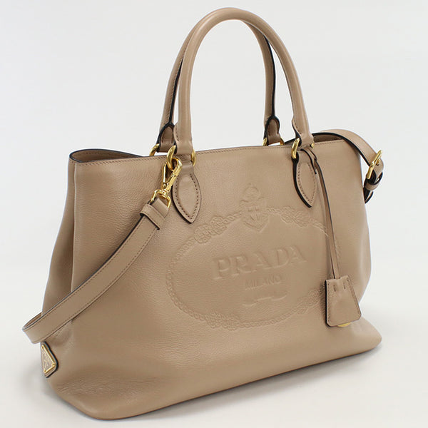 PRADA 1BA579 2WAYTote Bag shoulder bag leather beige Women