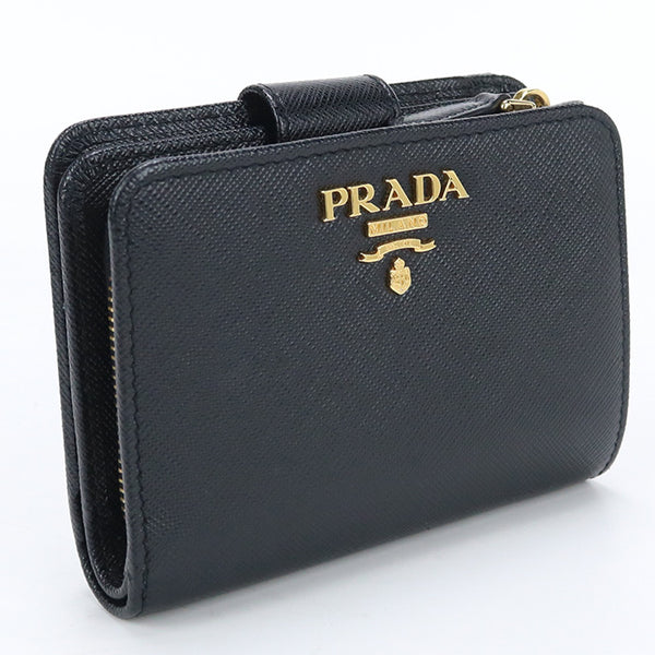 PRADA 1ML018 QWA F0002 Saffiano Bi-fold wallet leather Black Women