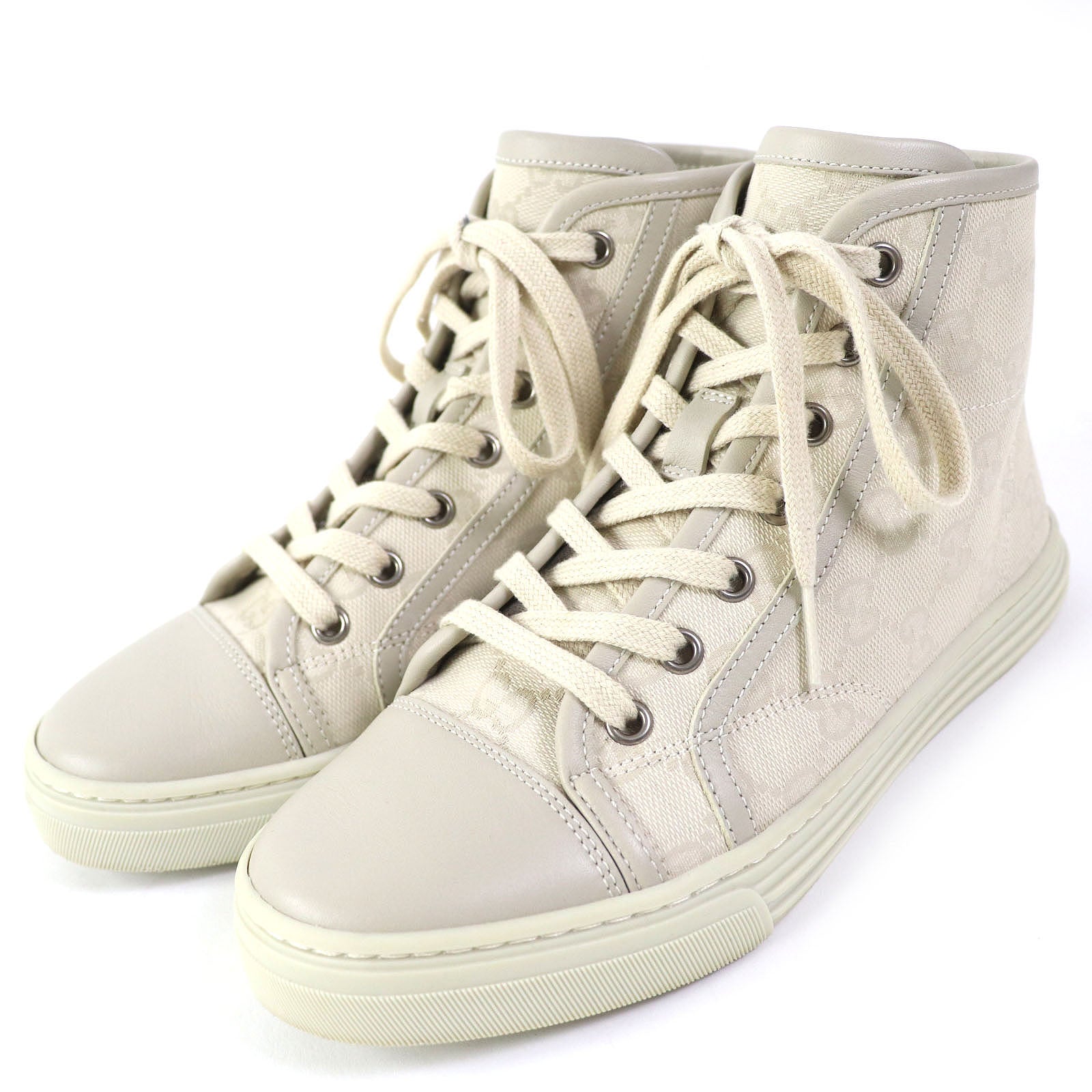 GUCCI High cut sneakers 426186 Main Canvas Part Leather light beige Women 34.5 Used Authentic