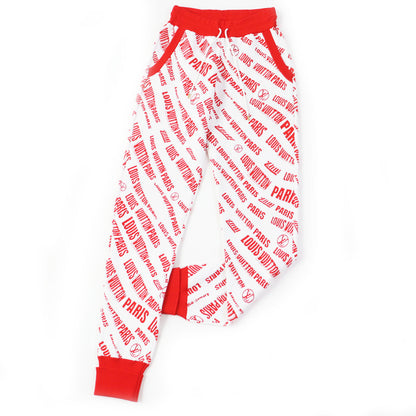 LOUIS VUITTON Pants Rayon Red white Slant Signature Jacquard Jogging Pants XS