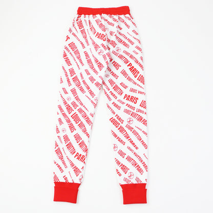 LOUIS VUITTON Pants Rayon Red white Slant Signature Jacquard Jogging Pants XS