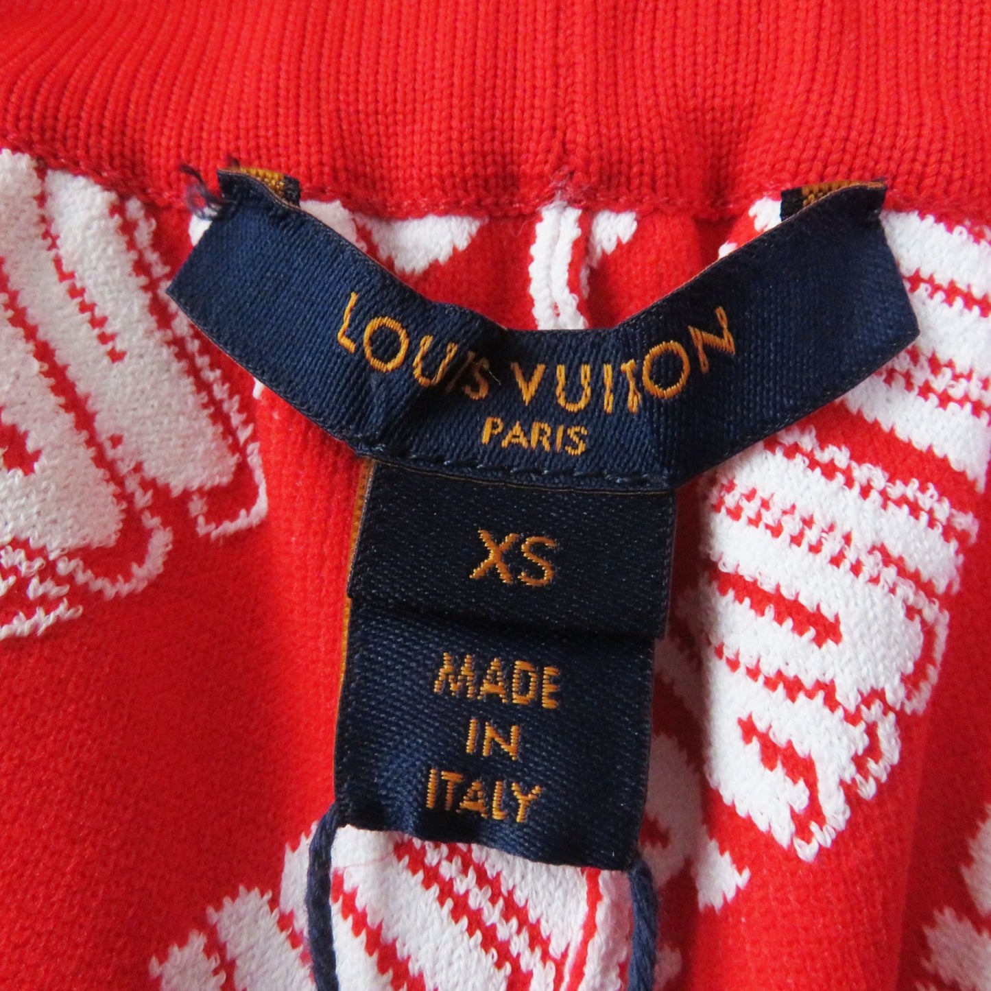 LOUIS VUITTON Pants Rayon Red white Slant Signature Jacquard Jogging Pants XS