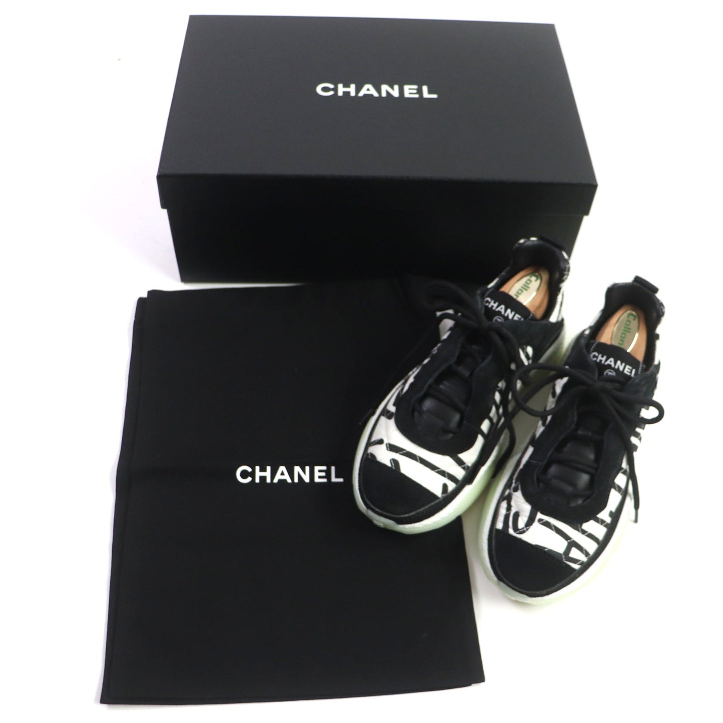 CHANEL sneakers 21N G38290 Main: suede, nylon Black White Graphic logo Matelasse Women 36 Used Authentic