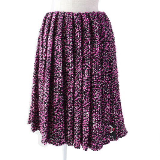 PRADA Pleated skirt P1320 wool pink black white 40