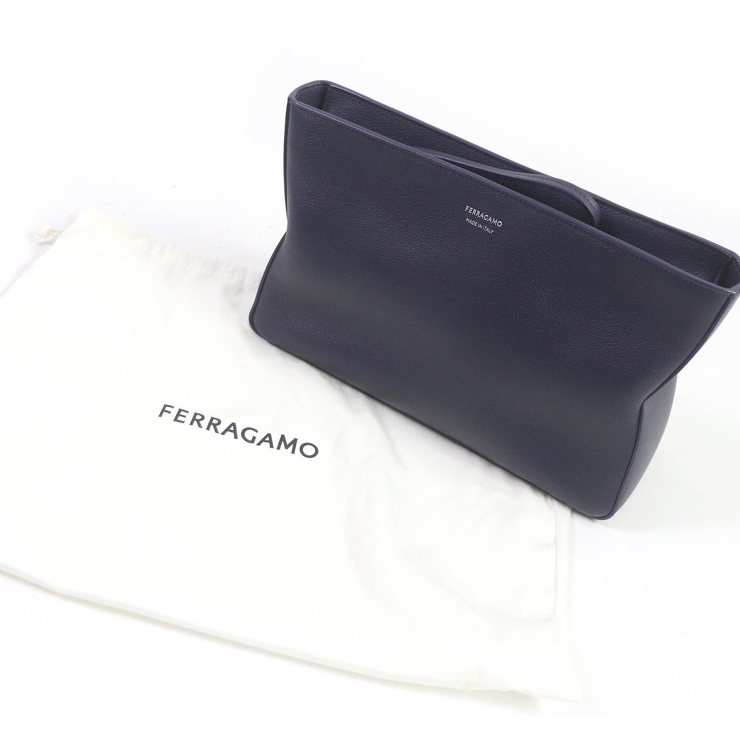 Salvatore Ferragamo Clutch bag 241445 Main: Leather Dark navy mens Used Authentic