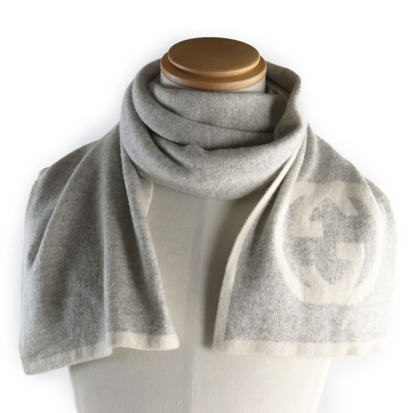 GUCCI Scarf Main: 100% cashmere Ivory gray mens Used Authentic