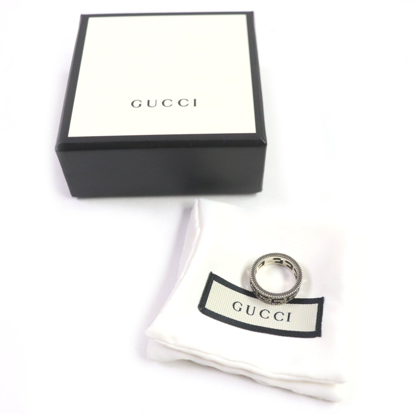 GUCCI Ring 576993 AG925 Silver Square G Arabesque 12 Japan second hand luxury bags online supplier Arigatou Share Japan