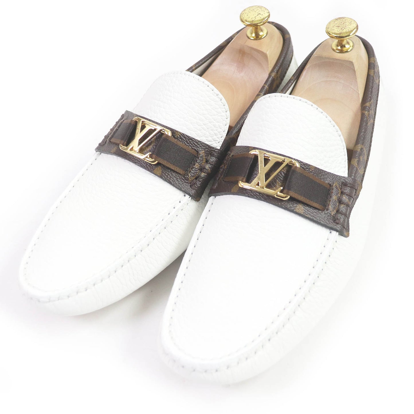 LOUIS VUITTON loafers leather white LV Hockenheim Line 7 1/2