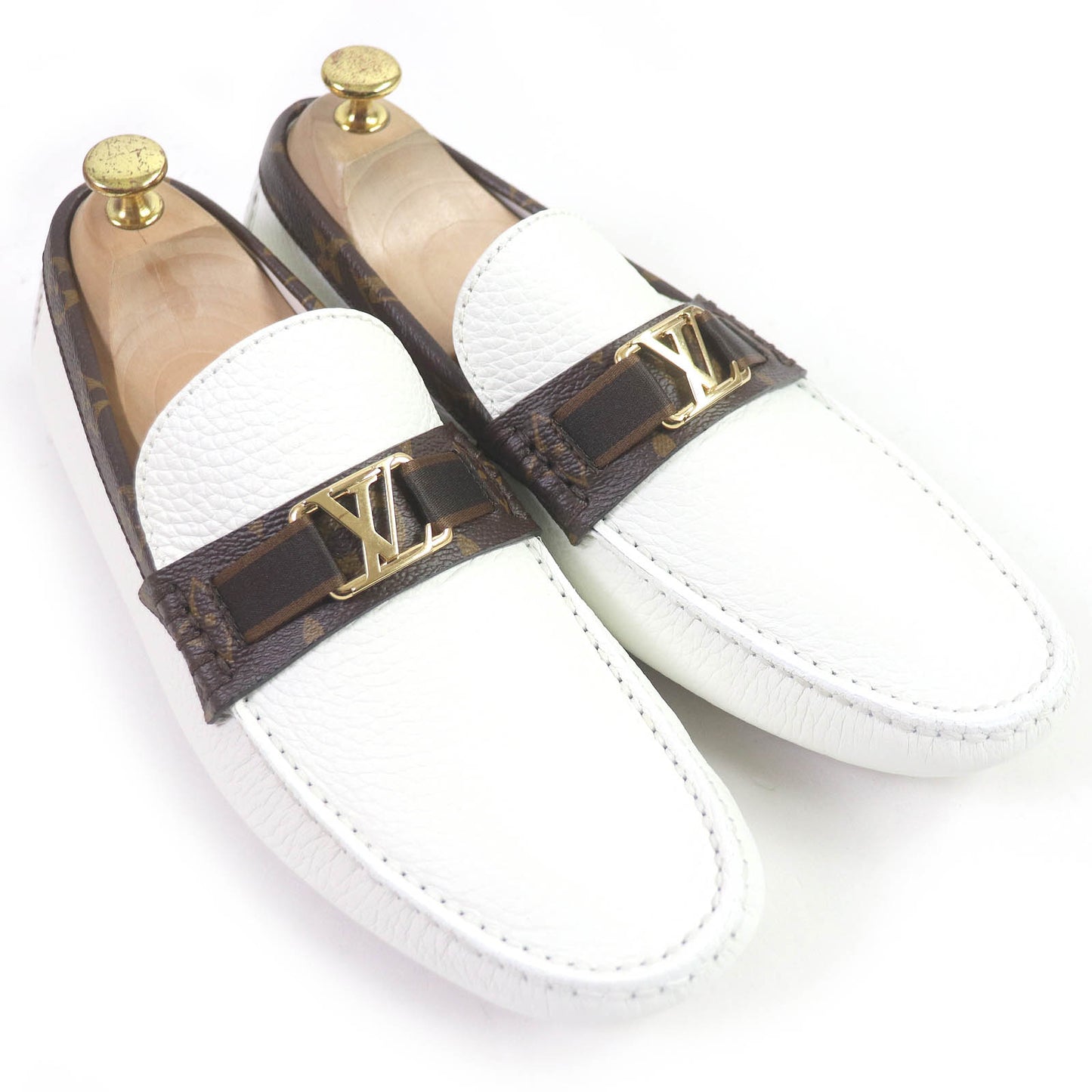 LOUIS VUITTON loafers leather white LV Hockenheim Line 7 1/2