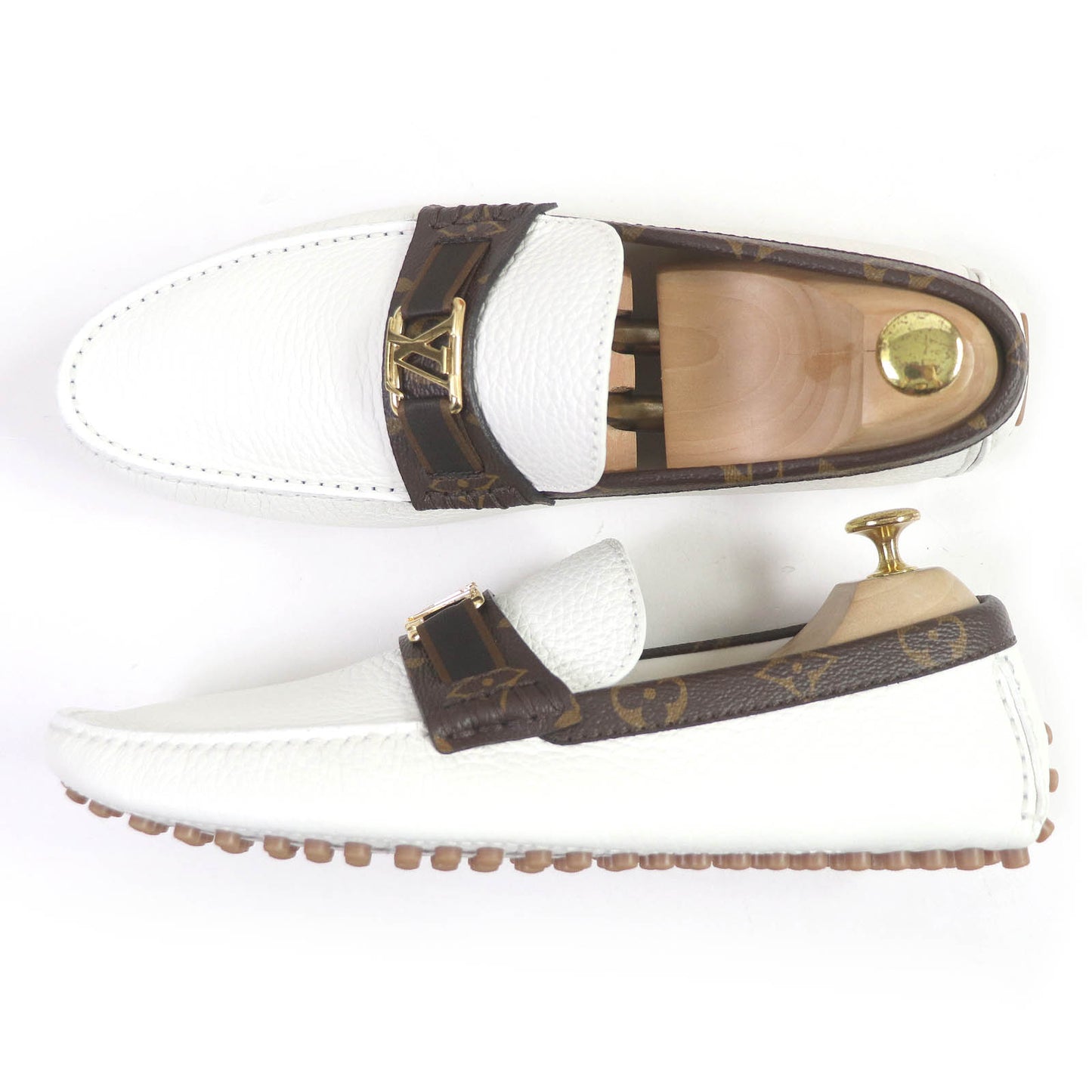 LOUIS VUITTON loafers leather white LV Hockenheim Line 7 1/2