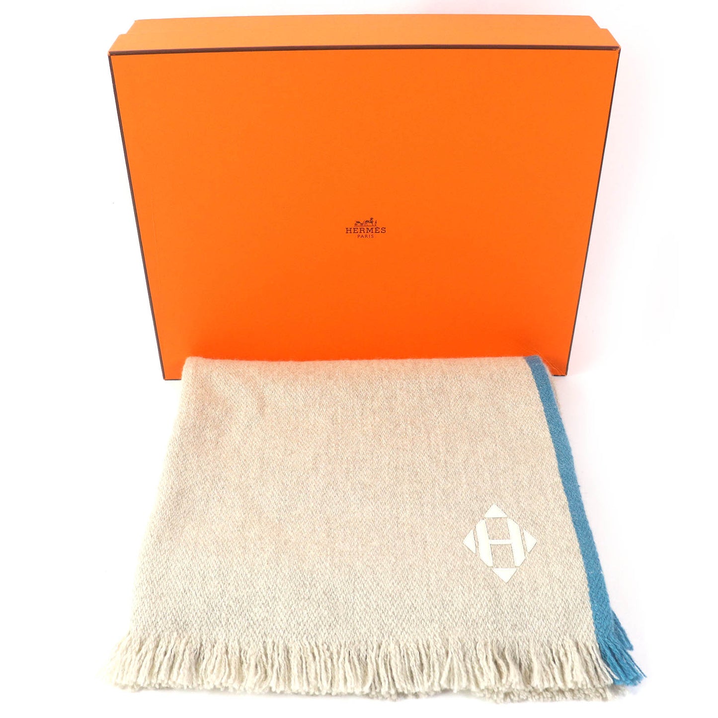 HERMES shawl Main: 100% yak Leather: Cowhide Beige blue