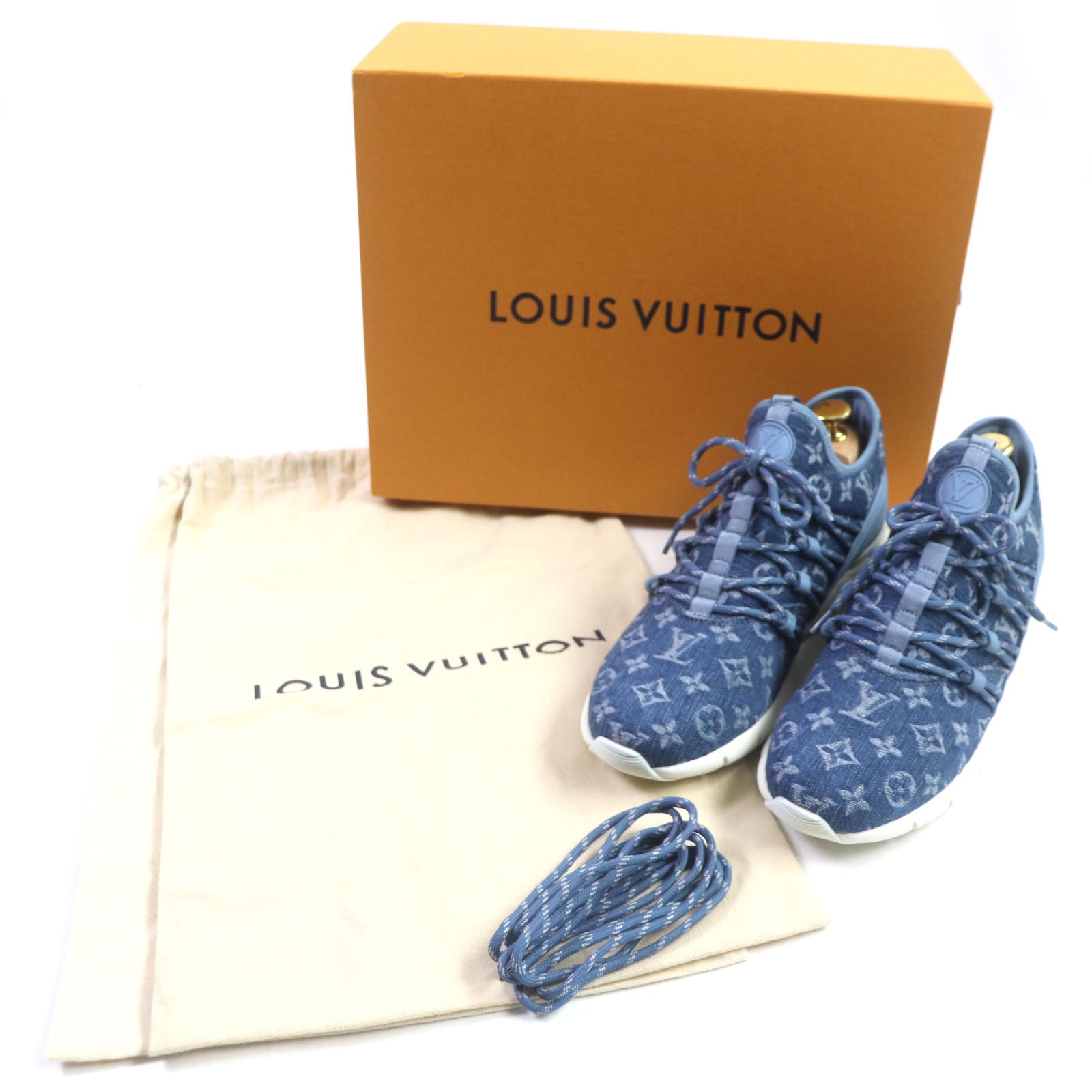 LOUIS VUITTON Low cut sneakers Monogram denim blue Fast lane line 6.5 Japan second hand luxury bags online supplier Arigatou Share Japan