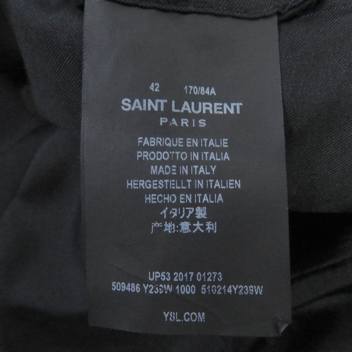 SAINT LAURENT PARIS tailored jacket 509486 Outer: 100% wool, Lining: 100% cotton, Part: 100% silk black mens 42 Used Authentic