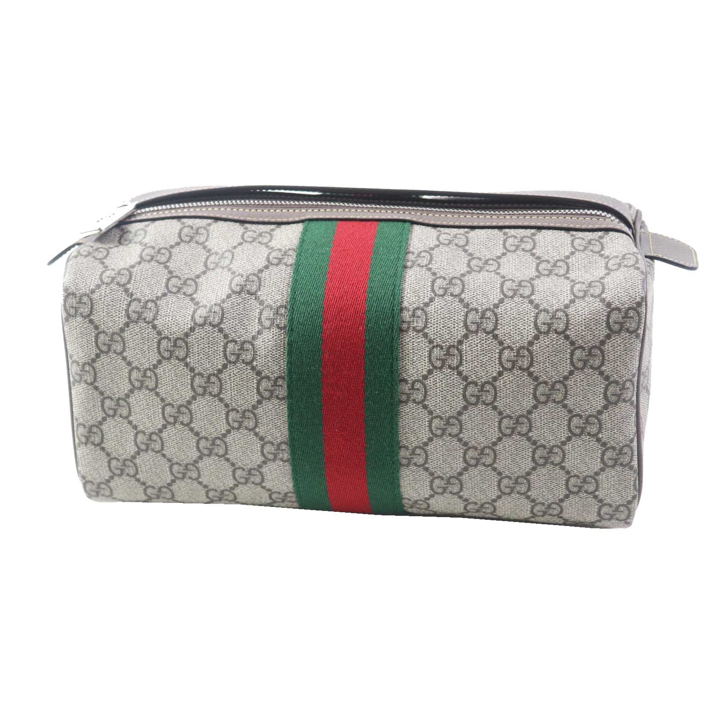 GUCCI Pouch 759689 Leather x GG Supreme canvas Beige/Ebony Cosmetic case with Web stripes