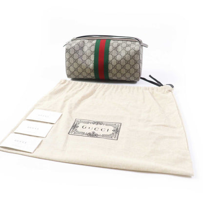 GUCCI Pouch 759689 Leather x GG Supreme canvas Beige/Ebony Cosmetic case with Web stripes