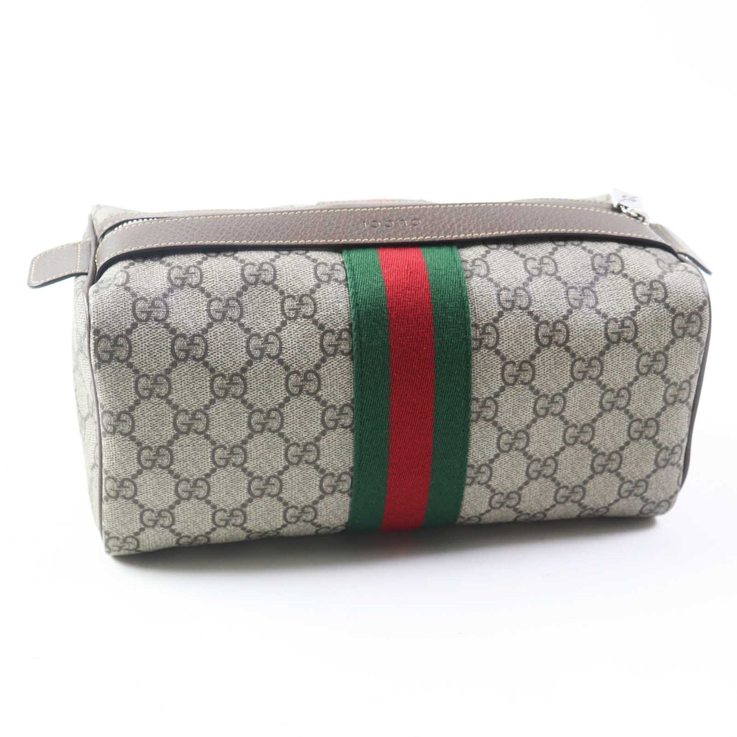 GUCCI Pouch 759689 Leather x GG Supreme canvas Beige/Ebony Cosmetic case with Web stripes