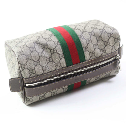 GUCCI Pouch 759689 Leather x GG Supreme canvas Beige/Ebony Cosmetic case with Web stripes