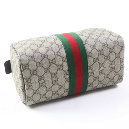 GUCCI Pouch 759689 Leather x GG Supreme canvas Beige/Ebony Cosmetic case with Web stripes