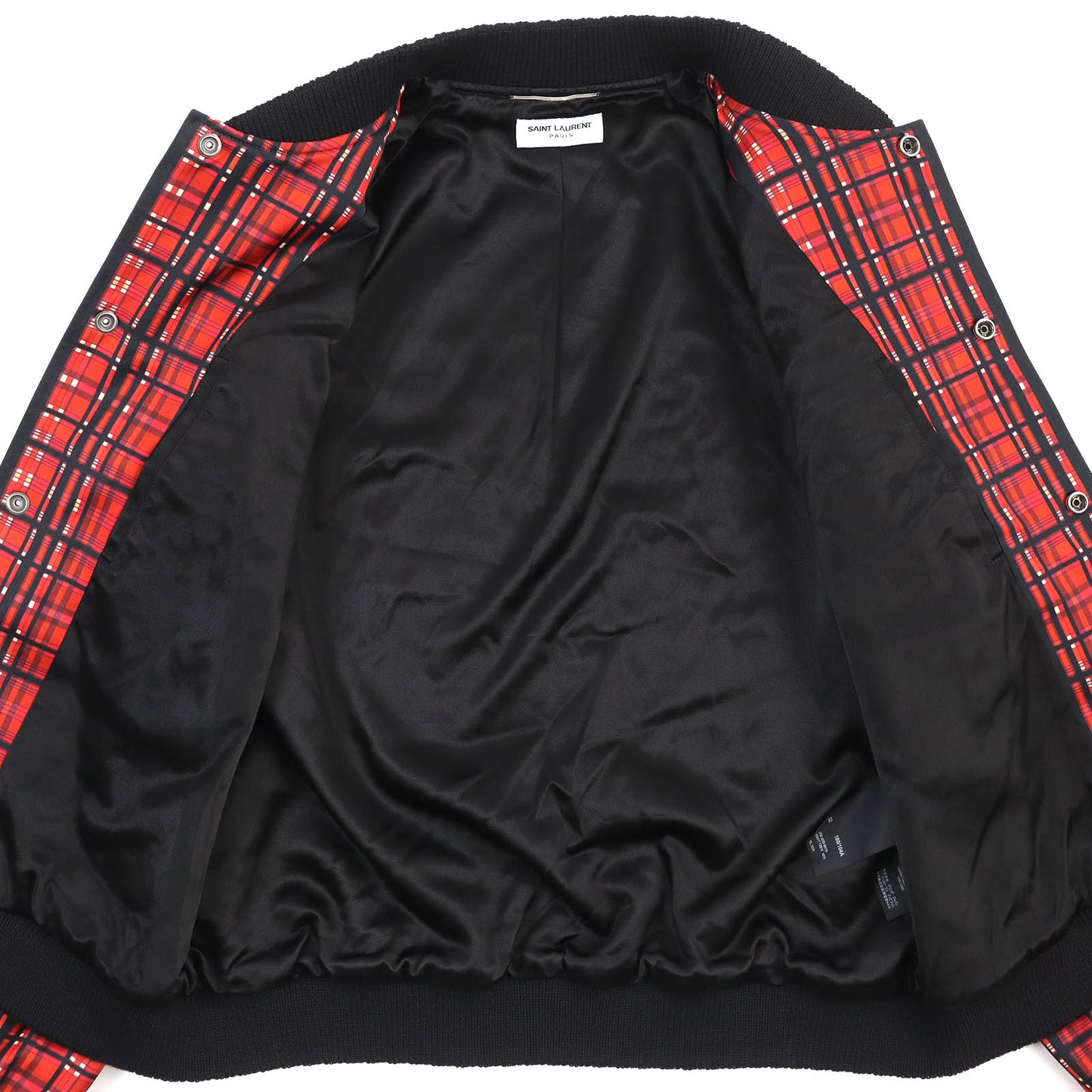 SAINT LAURENT PARIS Bomber jacket 632477 Rayon Black Red type Madras Check Satin Teddy Jacket 52