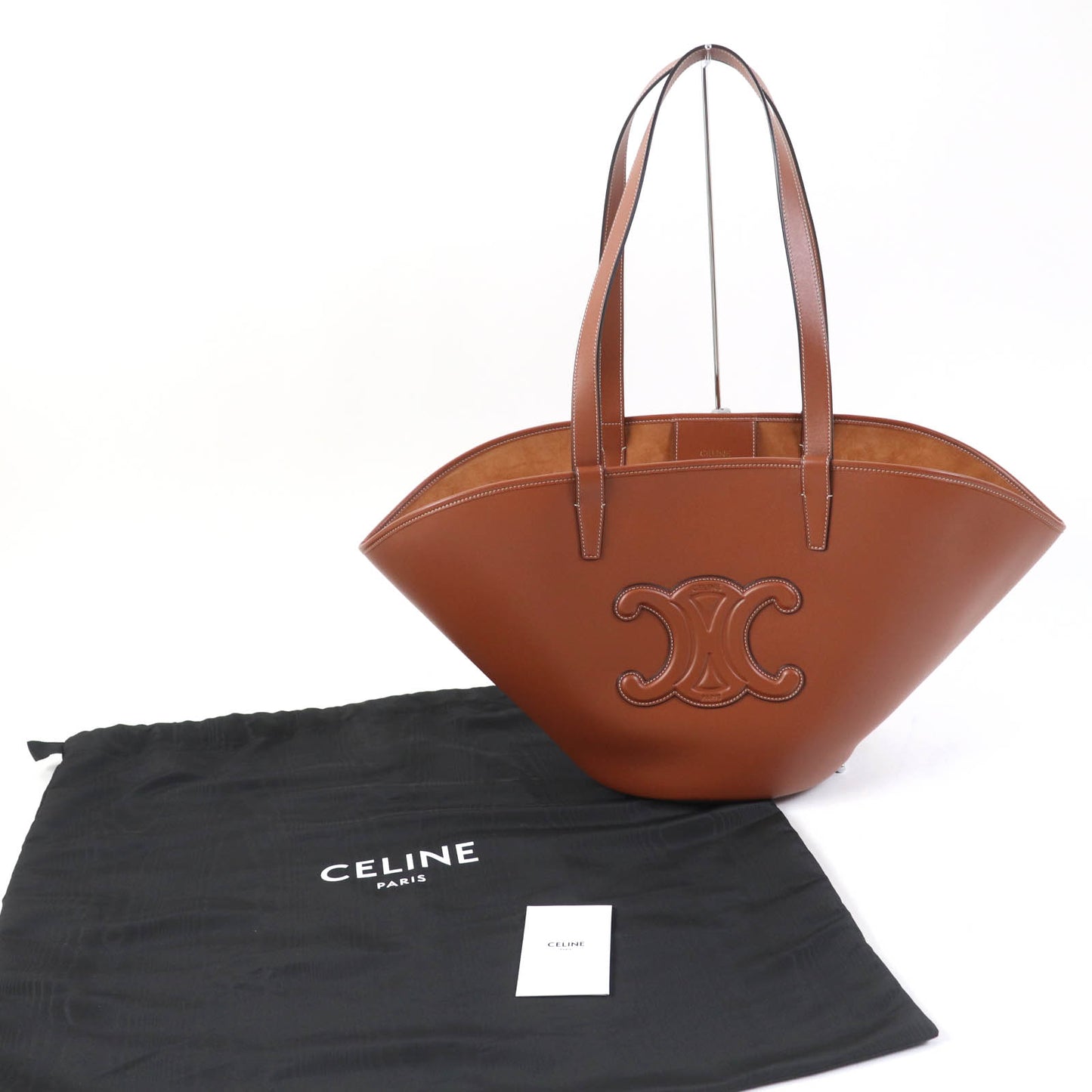 CELINE Tote Bag 196953DU3.04LU Main: Smooth calfskin Tan Cuir Triomphe Kufan Medium Tote Bag Women Used Authentic