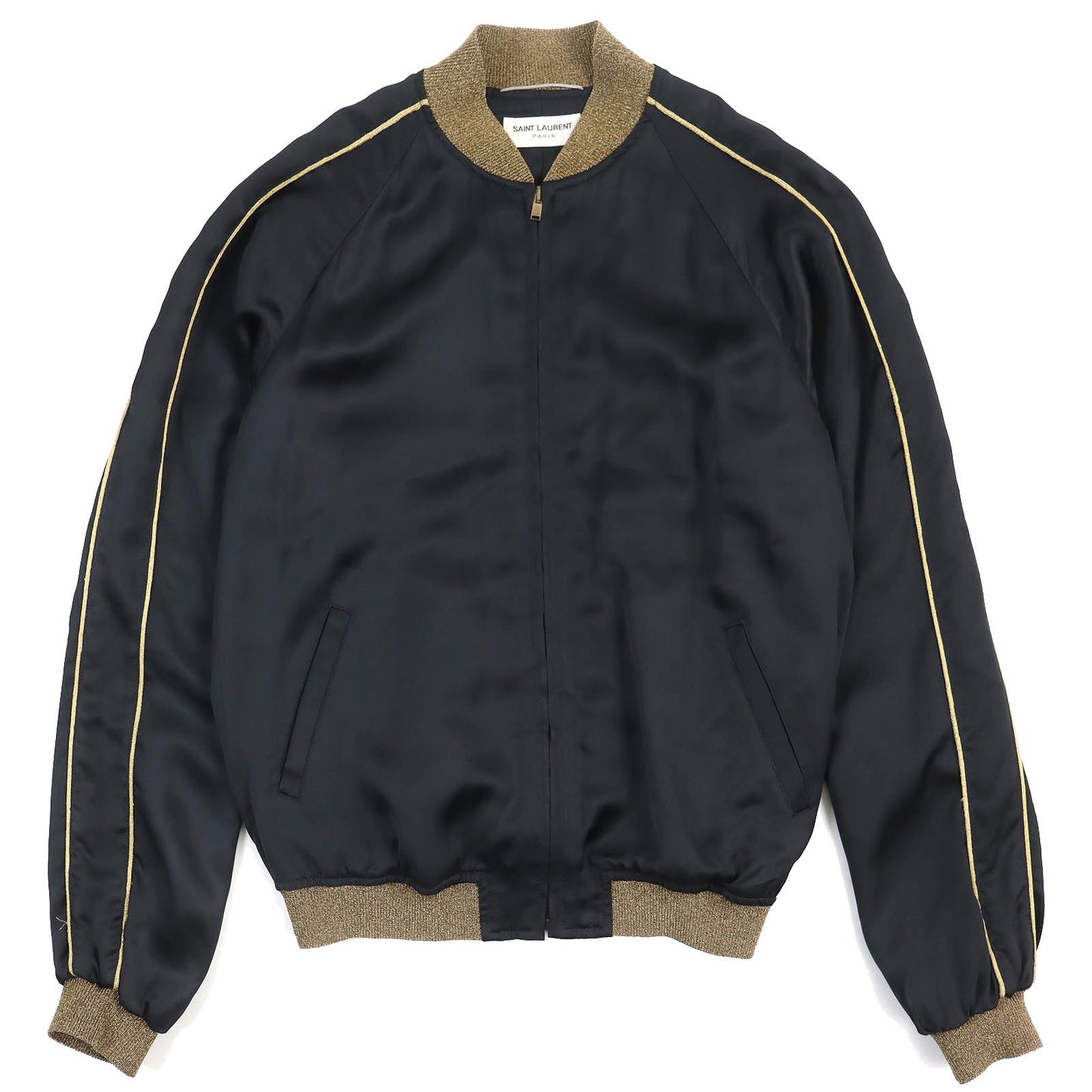 SAINT LAURENT PARIS Stajan 374827 Outer: 100% rayon, Lining: 100% silk, Rib part: 56% rayon, 22% polyester, 19% nylon, 3% polyurethane Black gold mens 46 Used Authentic