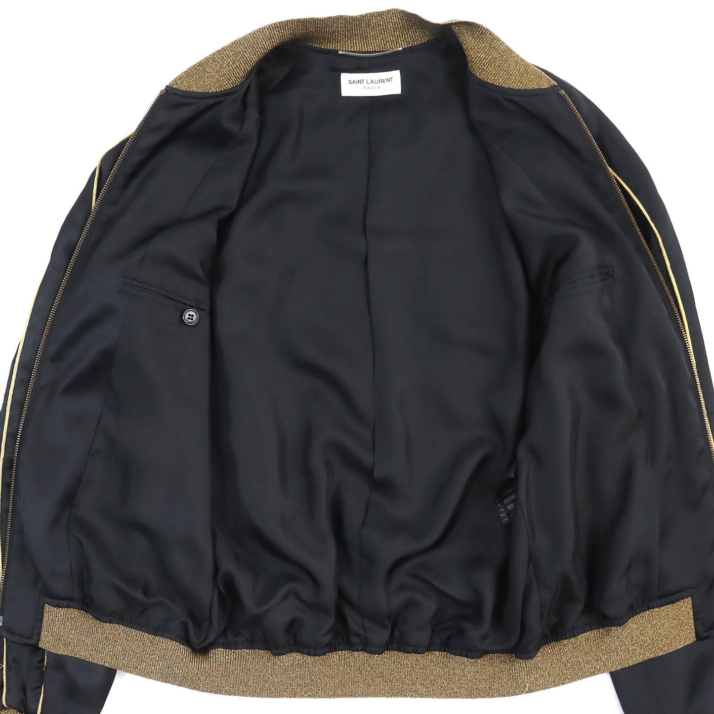 SAINT LAURENT PARIS Stajan 374827 Outer: 100% rayon, Lining: 100% silk, Rib part: 56% rayon, 22% polyester, 19% nylon, 3% polyurethane Black gold mens 46 Used Authentic