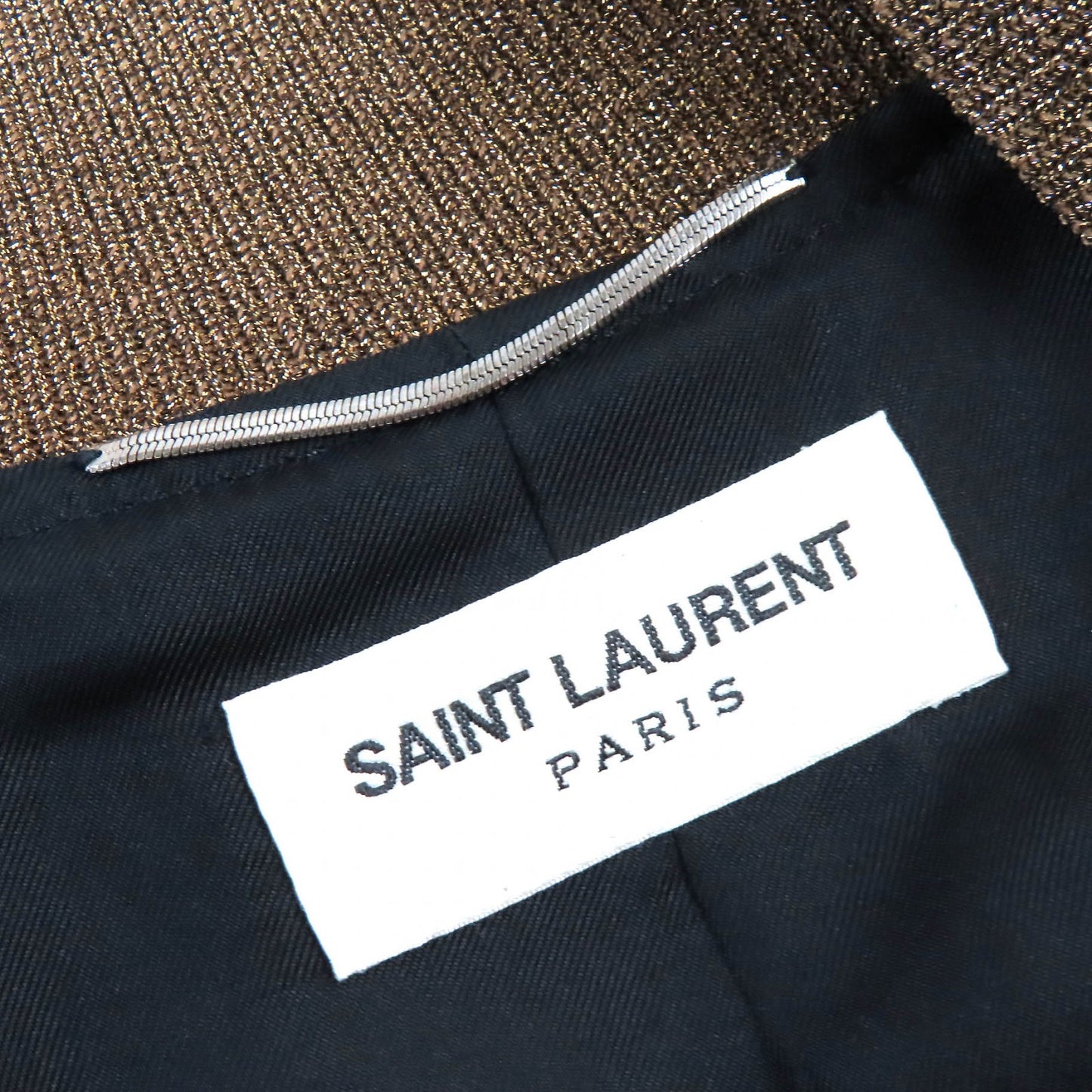 SAINT LAURENT PARIS Stajan 374827 Outer: 100% rayon, Lining: 100% silk, Rib part: 56% rayon, 22% polyester, 19% nylon, 3% polyurethane Black gold mens 46 Used Authentic