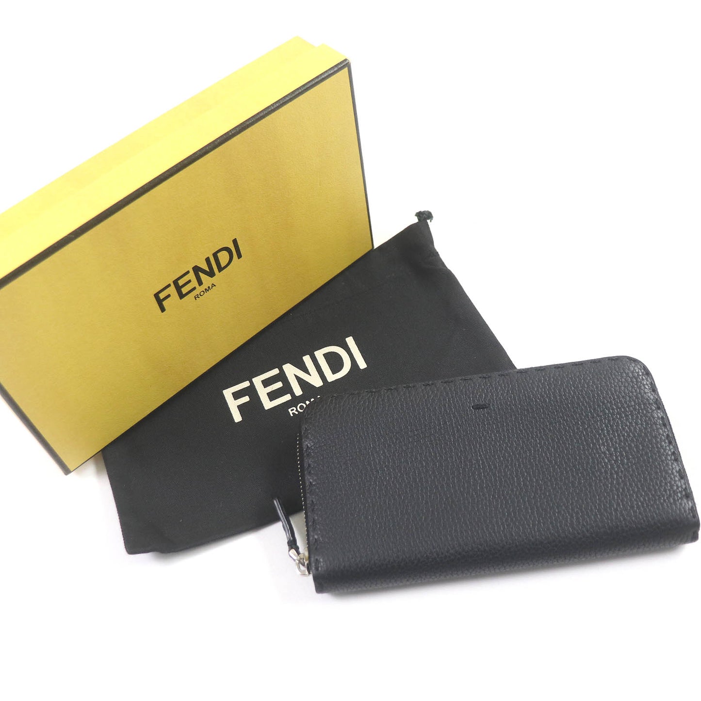 FENDI Long Wallet Purse 7M0210 leather black Celeria