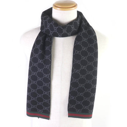 GUCCI Scarf 325806 Main: 100% wool Black Grey mens Used Authentic