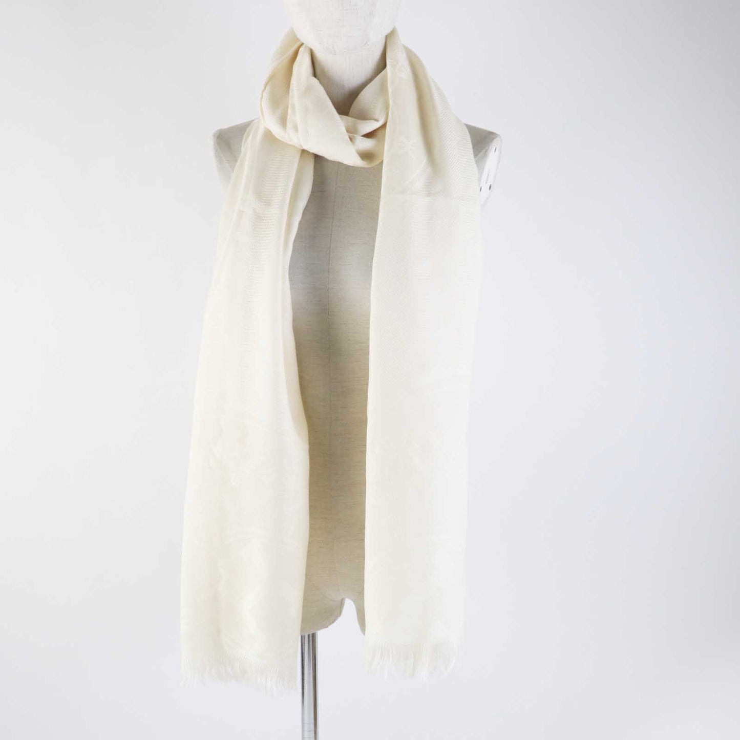 HERMES Stall Main: 85% cashmere, Main: 15% silk Ivory Etoile New Libris Women Used Authentic