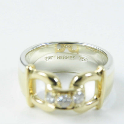 HERMES Ring SV925 Silver gold Vintage Rare 3P Diamond Horseshoe Ring