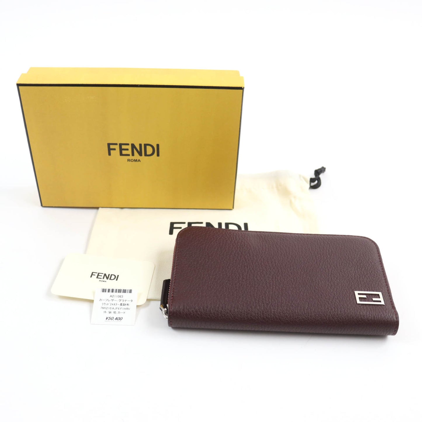 FENDI Long Wallet Purse 7M0210 leather Granata Baguette Zip Around