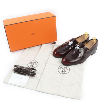 HERMES loafers leather Burgundy moccasins paris 40.5