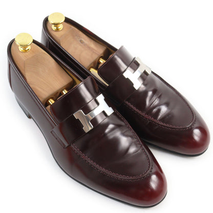 HERMES loafers leather Burgundy moccasins paris 40.5