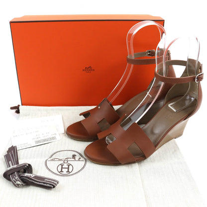 HERMES Sandals 172196Z leather Brown legend 37