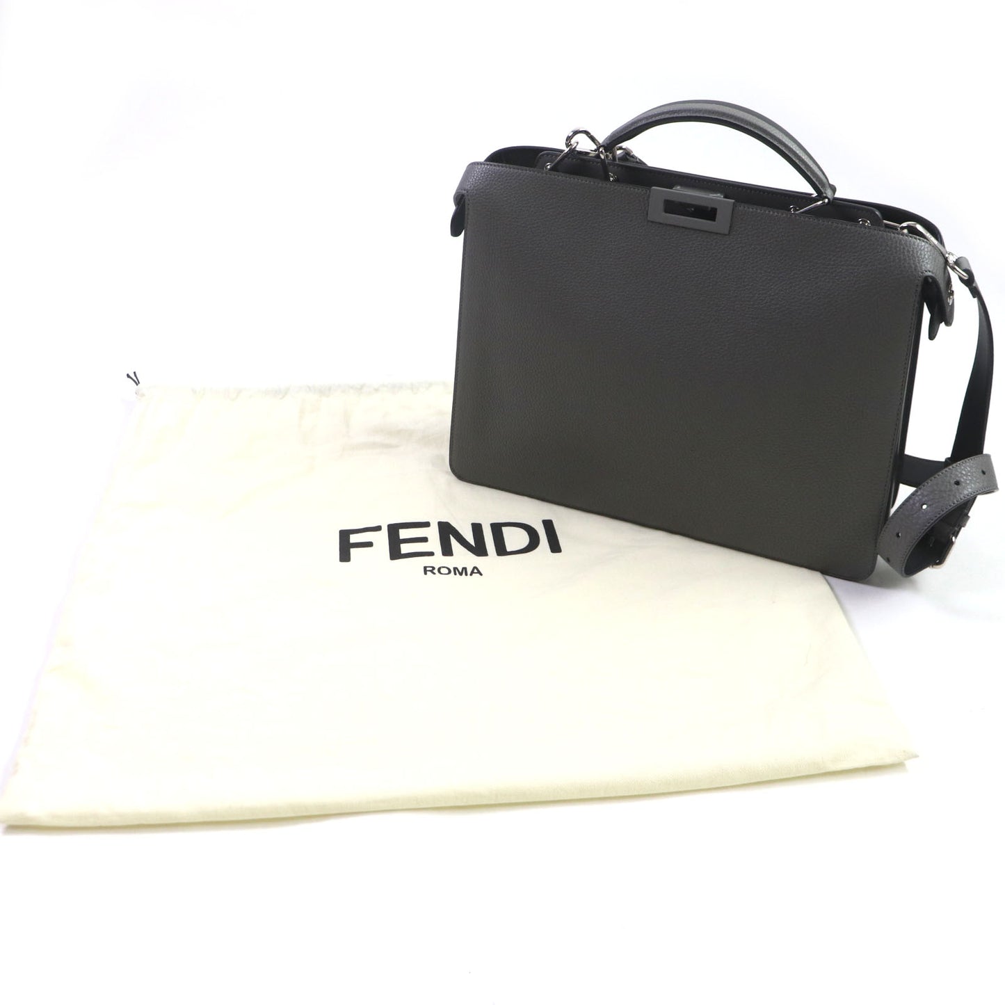 FENDI Briefcase leather Gray black 7VA529 Peekaboo ISee Medium