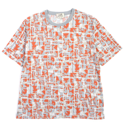 HERMES Short sleeve T-shirt cotton Gray orange XL