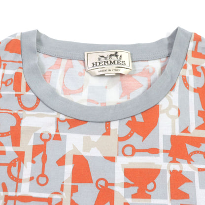 HERMES Short sleeve T-shirt cotton Gray orange XL